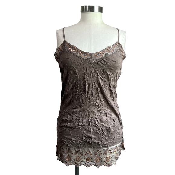 Y2K Weavers Brown Camisole Tank Top with Lace Sequin Detail Size L - Picture 1 of 10